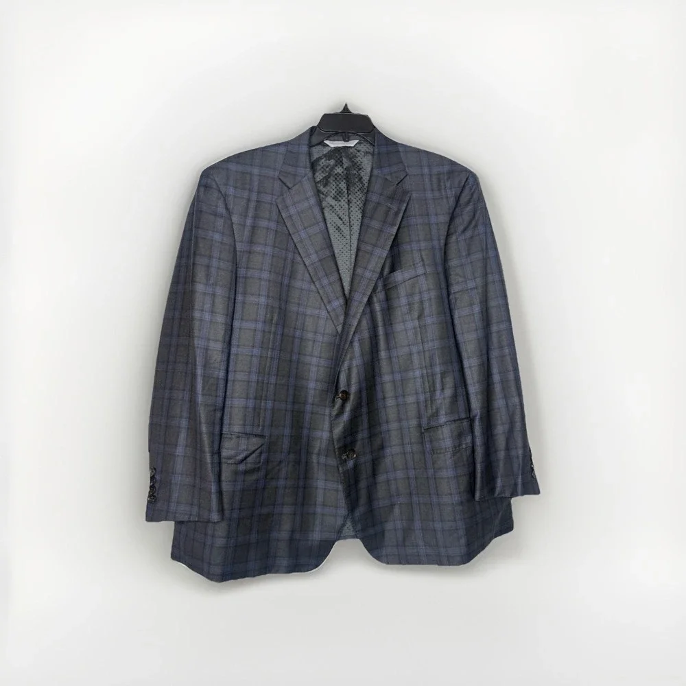 Samuelsohn Blazer Plaid Blue Black SB Garner Men 50 R Windowpane Sport Coat